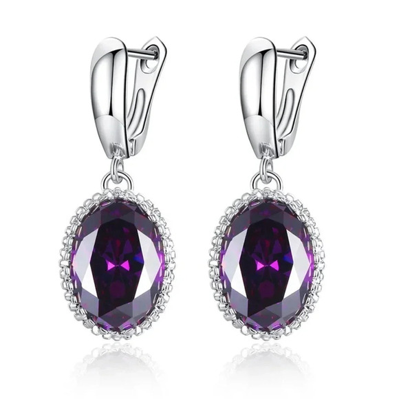💥925 Silver Plated Dainty Purple CZ Drop Earrings For Women, MLNN1169 - Picture 1 of 1